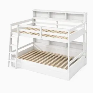 Bunk Bed White Pine Wood with Shelves and Ladder