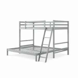 Bunk Bed Metal Frame with Ladder Steel Grey Double
