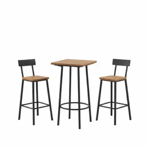 Bar Set 3 Piece Dining Set Square Table and 2 High Chairs Wood Metal Brown Black