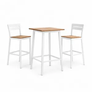 Bar Set Bar Table and Chair Set Metal Frame Acacia Wood White 2 Chairs