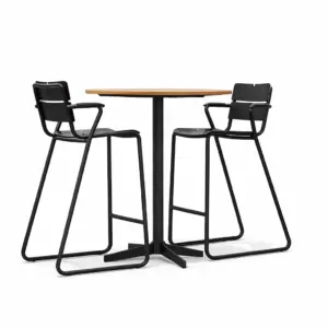 Bar Set Bar Table Set with Round MDF Top and Steel Frame Black High Chairs