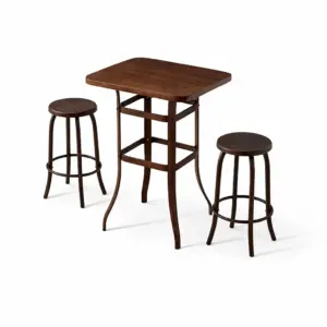 Bar Set Wooden Bistro Table Set with Square Top and Two Stools Dark Brown