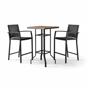 Bar Set Metal and Wood Square Bar Table Set with Two Chairs Black/Brown