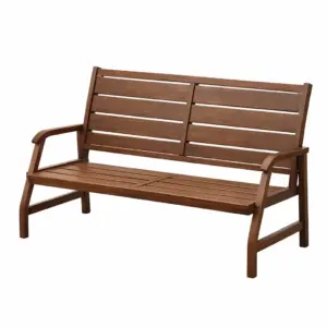 Bench Wooden Outdoor Brown Slatted Back and Seat Acacia Wood