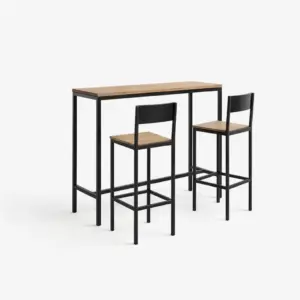 Bar Set Bar Table and Stools Set Wood Metal Rectangular Natural Black