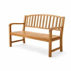 Bench Teak Wood Slatted Backrest