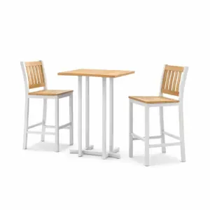 Bar Set Outdoor Square Bar Table and Chair Set with Teak Wood and Aluminum Frame