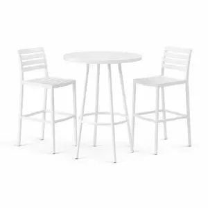 Bar Set White Metal Outdoor Bar Table and Stool Set with Round Design