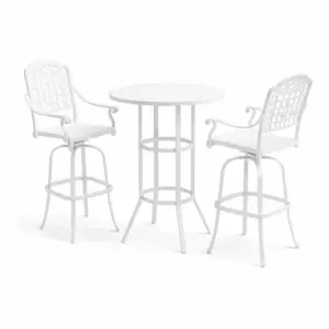 Bar Set Outdoor Bar Table and Chairs Set Cast Aluminum White Round 3-Piece