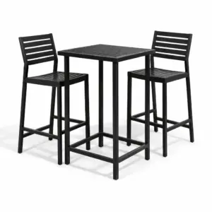 Bar Set Metal Outdoor Bar Table Set with Chairs Black