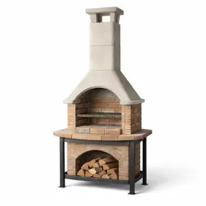 BBQ Grill Outdoor Brick and Metal Grill Fireplace Beige 120cm x 65cm x 210cm