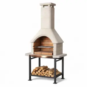 BBQ Grill Stone and Brick Chiminea Grill with Metal Stand