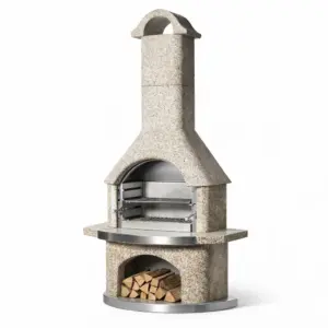 BBQ Grill Outdoor Stone Grill with Stainless Steel Elements Beige