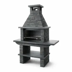 BBQ Grill Stone Barbecue Grill with Shelves in Grey