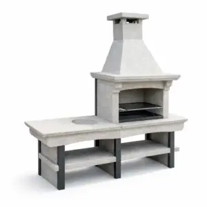 BBQ Grill Outdoor Stone Grill Unit with Chimney Grey 200x60x170 cm