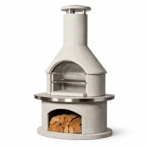 BBQ Grill Outdoor Concrete Chimney Barbecue Grill Stone Grey Stainless Steel